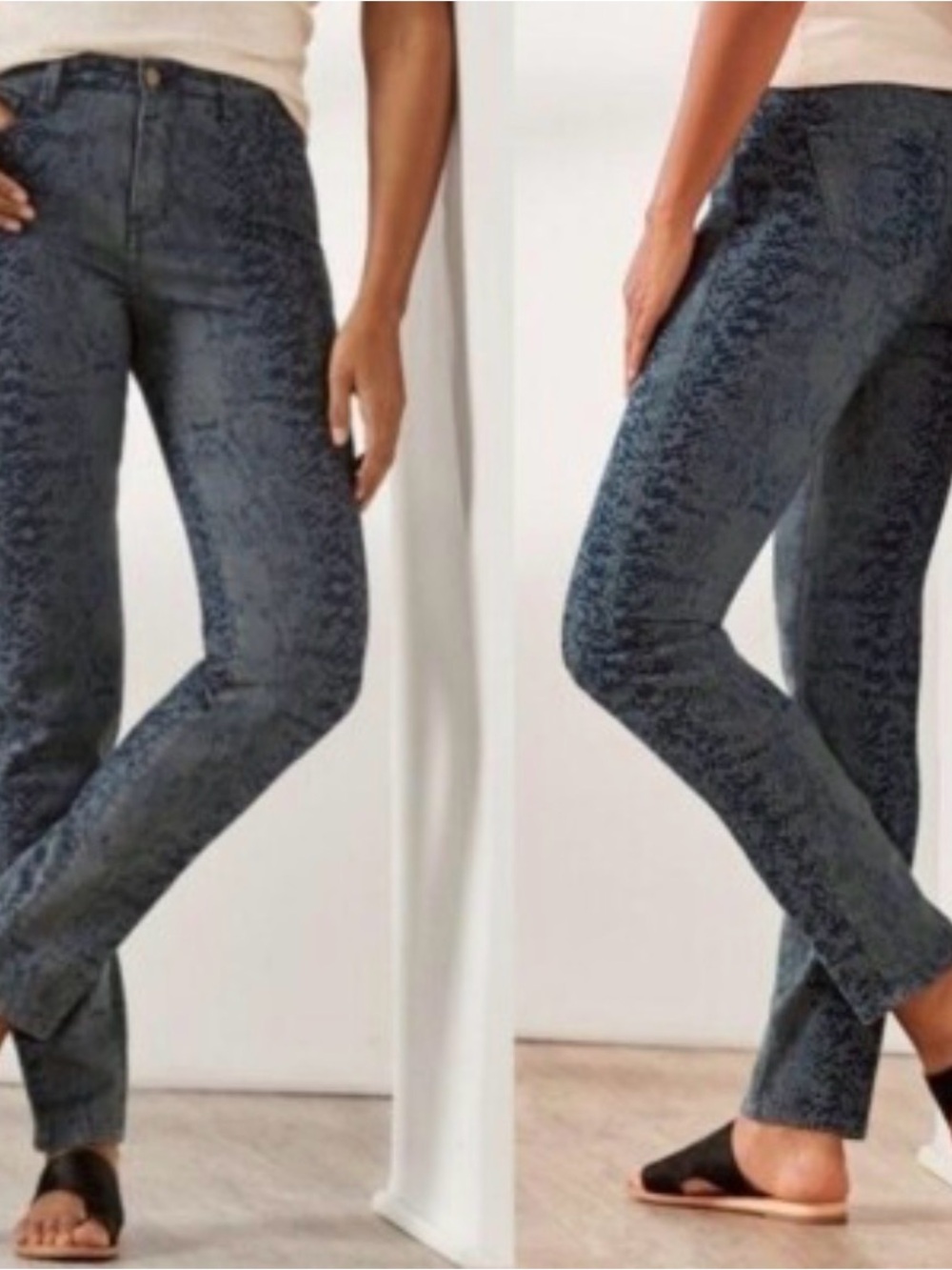 Soft Surroundings Animal Print/Denim‎ Grey & Black straight leg jeans